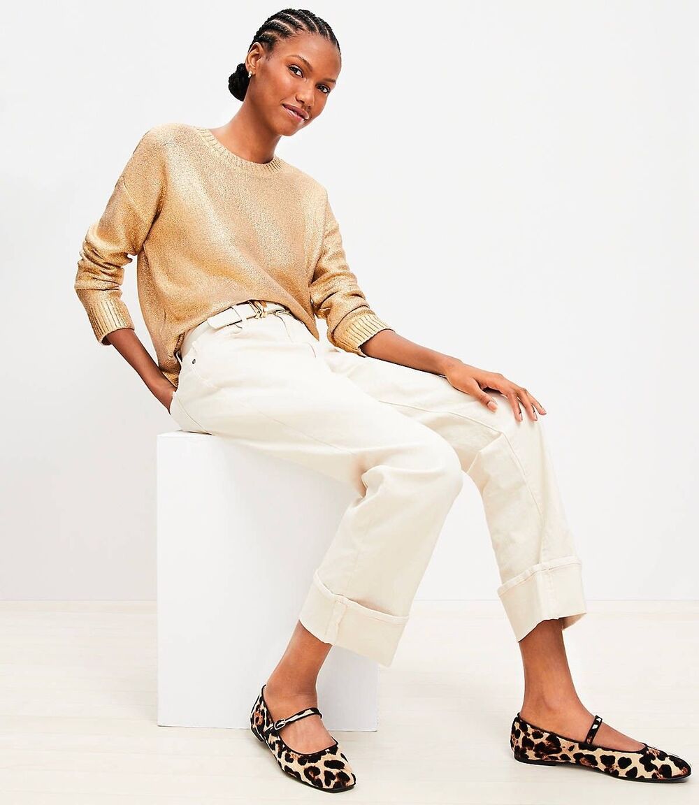 NWT $99 LOFT Gold Sparkle Coated Foiled Sweater Women Size M (A8)